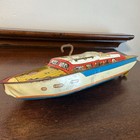 Vintage 8 5    Gold  Mark 1  U s a  J Chein   Co  Wind-up Tin Toy Litho Speed Boat