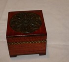 Vintage Wood Inlay Carved Small Lidded Wooden Trinket Box 3  Sq  X 2 5 h Hinged