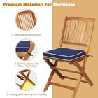 3 Piece Acacia Wood Folding Outdoor Bistro Set Round Table Cushion Navy Blue