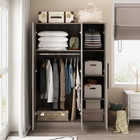 Gray Wood 47 2 In  W 3-door Armoires Wardrobe With Hanging Rod And Storage Shelv