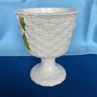 Vtg Geo Z Lefton Daisy Basket Weave White Pedestal Bowl Planter  5006