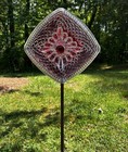 Red   Clear Diamond Glass Garden Flower Repurposed Suncatcher Yard Art