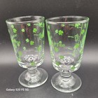 Libbey Vintage Irish Coffee Recipe Footed Clear With Green Shamrocks Glass Mugs