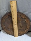 2 Round Antique Flemish Pyrography Wood Art Signed Gibson Girl Woman Boy   Girl