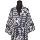 Japanese Kimono Robe Cotton Belted Blue   White Print Made In Japan