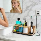 Bathrooms Toothbrush Holder Set With 3 Pcs Qtip Holder  wood Grain 