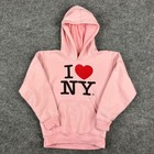I Love Ny Hoodie Youth Size 14 16 Pink Pullover Graphic Sweatshirt Tourist Gift