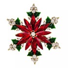 Zard Poinsettia Christmas Red Flower Brooch Pin With Crystal Accents
