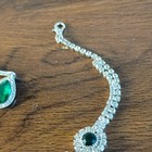Silver Tone Green Teardrop Crystal  Rhinestone Necklace   Earrings Jewelry Set