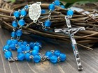 Light Blue Rosary Beaded  Chaplet Necklace Miraculous Medal Cross