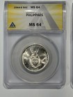 Lot Of 3 Us Philippines Silver Coins Anacs Ms64 Ms65 1944 50   20   10 Centavos 