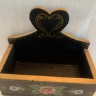 Vtg  Handpainted Tole Floral Wood Recipe Trinket Storage Box No Lid Heart Signed
