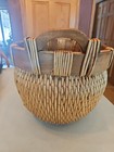 Chinese Woven Willow Basket W  2 Wood Handles Asian Vintage Antique 19th Century