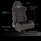 Pair Universal Black Woven Fabric Red Double Stitching Reclinable Racing Seats
