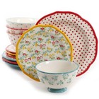The Pioneer Woman Timeless Floral Retro Dot 12 Piece Dinnerware Set Nib