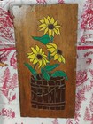 Vintage Carved Painted 3 Sunflowers Bucket Wall Art Primitive Farmhouse Rustic