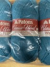 Lot 5 Patons Classic 100  Pure Wool Worsted Yarn Teal Blue Aquarium Color