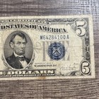 1934 Series C  5 Bill Silver Certificate Blue Seal Vintage Us Note Circulated