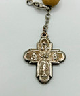 Vintage Rosary Bracelet Silver-colored Cross With Wooden Beads 8 Inch