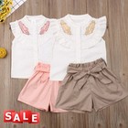 2pcs Toddler Kids Baby Girls Outfits T-shirt Tops   Shorts Pants Clothes Set