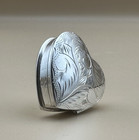 Sterling Silver  925 Vintage Etched Heart Shape Oval Pill Box