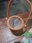 Nantucket Vintage Tall Woven Wicker Basket With Wood Base  Handle Cylindrical