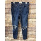 Free People Jeans 30 High Rise Skinny Distressed Ripped Knee Dark Wash Stretch