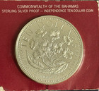 1975 Bahama 10 Dollar Sterling Silver Proof Coin - Asw 1 46 Fine