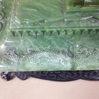 Vtg Jade Green Lucite 3-divide Playing Cards Holder Asian Dragons Pagoda Style