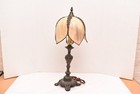 Antique Art Nouveau Victorian 5 Panel Marbled Slag Stained Glass Table Lamp 24 