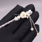 Real 925 Sterling Silver Hairpin Hetian Jade Flower Butterfly Hair Clip Pin  