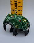 Elephant Figurine Wood  Hand Carved Hand Painted 2  Green