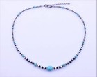 Graduated Blue Kingman Turquoise   Sterling Silver Navajo Pearl Beaded Necklace