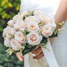 Wedding Bouquet White Silk Flowers Roses Handmade Artificial Bride Mariage