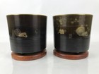 Japanese Copper Brazier Fire Pit 2pc Set Vtg Hibachi Sentoku Wooden Box Px794