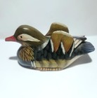 Miniature Wood Carved   Painted Folk Art Mandarin Duck Decoy W Glass Eyes