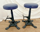 Vintage Cast Iron Bar Stools Barley Twist Footrest Swivel Seat Set Of Two