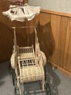 Antique Victorian Wicker Baby Doll Buggy Pram Carriage Stroller W  Parasol 1880s
