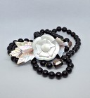 Vintage Lee Sands Hand Carved Mother Of Pearl Flower Beaded Necklace Abalone