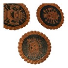 Vtg Peruvian Leather Coasters Round Tooled Edges Mayan Folk Art Set  5  Embossed