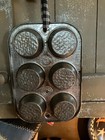 Primitive folk Art handmade rug Hooking patriotic Stars in An Antique Muffin Tin