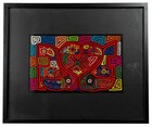 Vintage Kuna Mola Indigenous Panama Folk Art Textile  Toucans heart  Framed