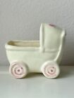 Vintage Ceramic Planter Baby Carriage buggy Pink Floral Design Nursery Decor 4 