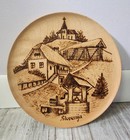 Slovenia Souvenir Pyrography Wood Wall Hanging Plate Village Scenery Hand Carved