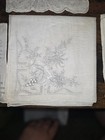 6 Pc Vintage White Linen Embroidered Handkerchief Lot  Floral Designs  Scalloped