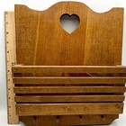 Vintage Wood Mail Letter Holder Wall Mounted Heart Cutout Country Pegs
