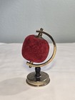 Antique Globe Sewing Pin Cushion Thread Holder Tape Measure Figural Tin Vintage