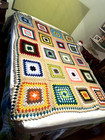 Vtg Granny Square Crochet Throw Blanket Afghan 54x72 Handmade Grannycore  Freshp
