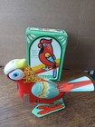 Vintage Jumping Parrot Wind-up Tin Litho Toy  Original Key   Box  Works Great 