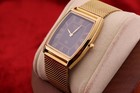 Vintage Seiko Slim Quartz Barrel Tank Black Dial Golden Mesh Band Wrist Watch